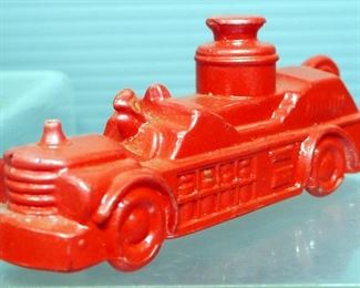 Fire Truck, Bus, And Tank Glass Candy Containers, Qty 8