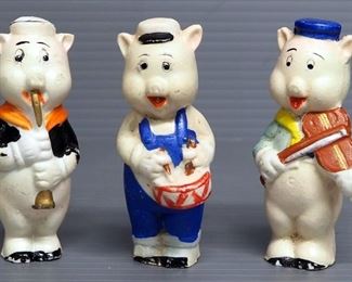 Vintage Disney 3 Little Pigs Bisque Figurines, Marked Japan