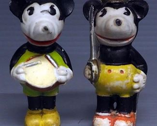 Vintage Disney Officer Mickey And Drummer Mickey Bisque Figurines, Marked Japan