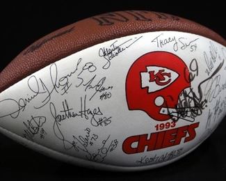 Kansas City Chiefs 1993 Autographed Football Signed By 7 Players, And 1993 Team Auto Stamped Football, See Descript For Autographed Player Names