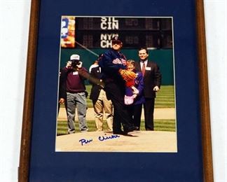 Bill Clinton Autographed Photo Of Throwing First Pitch At 1994 Cleveland Indians Game