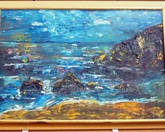 Vander Molen Original Painting On Canvas Of Seascape, Framed, 30.75" Wide x 21" High