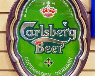 Coca-Cola Bar Mirror, 18.5" Wide  x 8.5" High And Carlsberg Beer Wall Hanging, 12.5" Wide x 16" High