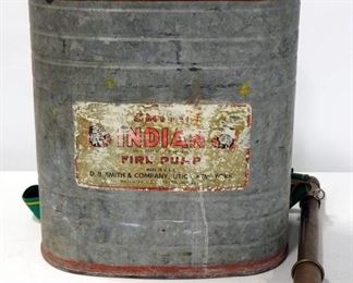 Vintage D.B. Smith Indian Fire Pump, With Galvanized Tank And Brass Nozzle