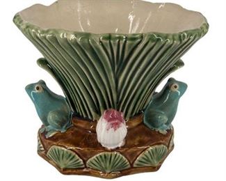 Vintage Majolica Lillypad Frog Vase