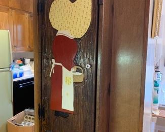 #4	13x30x6 handmade wall spice cabinet  shelves and lady on front 	 $45.00 
