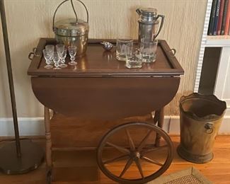 Rolling wood liquor cart