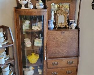 Antique oak side by side curio/ desk.