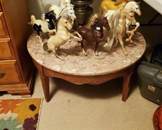 Mattel horses.  Beautiful Italian marble cocktail table.