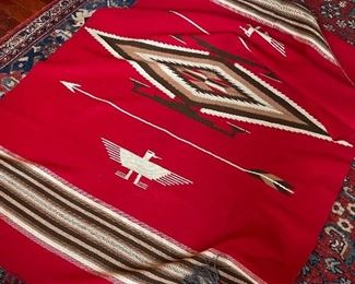 Item 225:  Vintage Mexico Wool Blanket with Grey Fringe - 47.5" x 73": $150