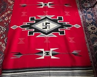 Item 226:  Vintage Mexican Wool Woven Blanket with Grey Fringe - 47.5" x 73": $150