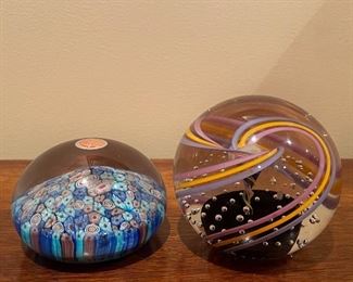 Item 42:  Murano glass paperweight - 2":  $28                                            Item 43:  WV (Wheaton Village) paperweight marked JS - 2.5":  $28 (SOLD)