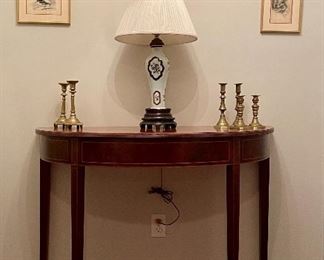 Item 58:  Vintage Demi-lune Table - 44"l x 18"w x 34"h: $175 