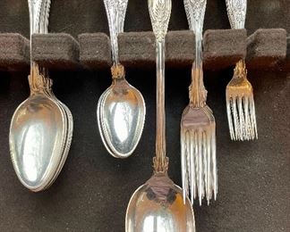 Item 77:  Swedish Silverplate Set:  $85                                                          6 soup spoons, 6 teaspoons,  6 forks, 4 childs' forks, 1 serving spoon (we have the same set in Sterling, too!)