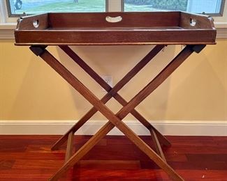 Item 2:  Antique Butler tray with stand and glass - 29.5"l x 20"w x 33"h:  $245