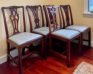 Item 227:  (6) Carved Mahogany Chippendale Style Chairs, two patterns - needs some TLC and to be reupholstered - 20"l x 16.5"w x 38"h:  $250