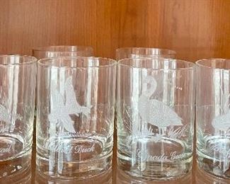Item 232:  (8) Cool set of Old Fashioned Glasses with etched Game Birds: $28