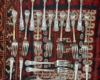 Item 138:  Sterling Flatware Set, 24 pieces: $950                                                                      9 dinner forks, 7 teaspoons, 6 soup spoons  