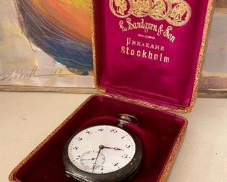 Item 325:  L. Lundgren and Son, Sterling Silver Antique Pocket Watch, Stockholm: $175