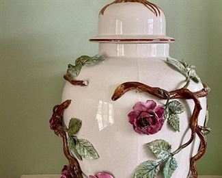 Item 309:  Vintage Porcelain Urn with Bird Finial - 15.5": $35