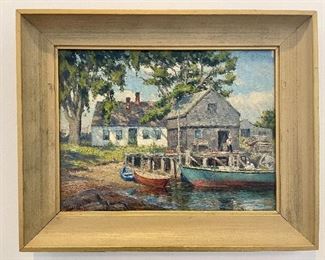 Item 205:  Evelyn Bicknell - Maine Water/Blue Boat - 15" x 12": $625