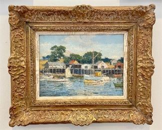 Item 206:  Evelyn Bicknell - Maine Harbor Scene of the Docks - 17.5" x 14": $625