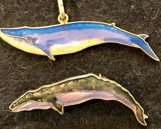 Item 157:  WM Spear Enamel Whale Pendant & Whale Pin:  $24