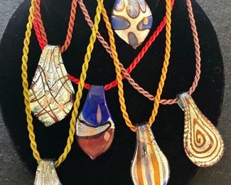 Item 169:  Assorted Glass Pendants on cording: $12 each (Two on lower left are SOLD!!!)