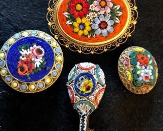 Item 170:  Italian Micro-Mosaic Pins:                                                   A.  Mandolin pin:  $20                                                                       
B.  Orange Pin:  $20                                                                                  C.  Blue Pin:  $16                                                                                
D.  Smallest Pin:  $14