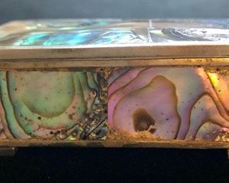 Item 171:  Mexican alpaca silver & abalone box - 2.5" x 1":  $22