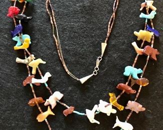 Item 176:  Signed Raymond Gasper, Zuni Animal Fetish Necklace with Sterling End Cap: $90