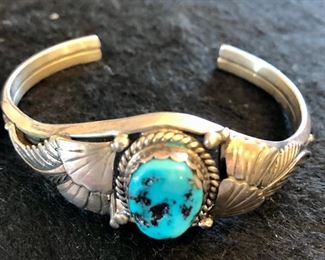 Item 182:  Native American Cuff Bracelet with Turquoise (not marked):  $75