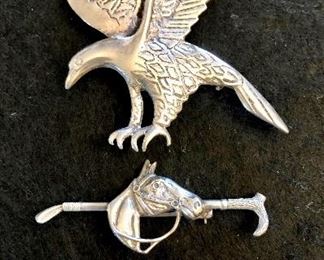 Item 195:  Three Pins, eagle, single horse & triple horses: $68