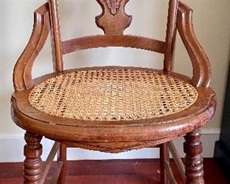 Item 347:  Single Antique Caned Chair with Burled Top Rail - 18"l x 17"w x 33.5"h: $65