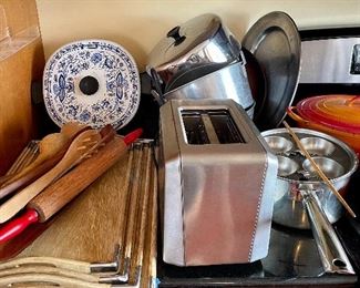 All kinds of kitchen items and gadgets!  Make an appointment to shop.  Sign-up in the details & description section.