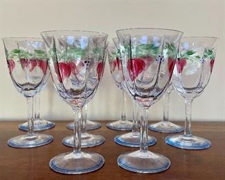 Item 36:  (10) Orrefors Eva Englund Signed Hand Painted Flower Claret Wine Glass- 7":  $245