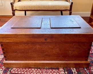 Item 29:  Exceptional Antique Wood Trunk/Tool Chest with Moveable Interior Trays - 31.5"l x 18.5"w x 14.5"h:  $350