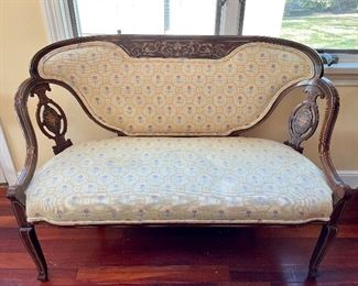 Item 27:  Marquetry Inlaid Edwardian Period Antique Settee - 42.5"l x 18"w x 32"h:  $850