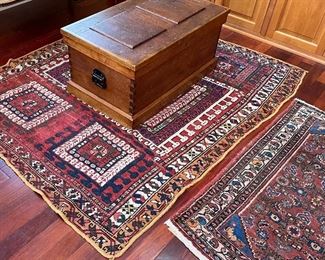 Item 217:  Antique Rug (left), unusual square shape - probably missing border - 4.4" x 5.4": $450