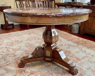 Item 3:  Antique Empire Library Table with Rouge Marble Top - 38" x 28.5":  $1850
