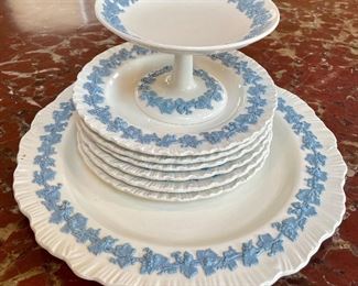 Item 251:  Wedgwood Queensware Dessert Set:   $125                                                                                                                  Platter - 12.75" x 1"                                                                                          Compote - 6.25" x 4"                                                                                         5 Dessert Plates