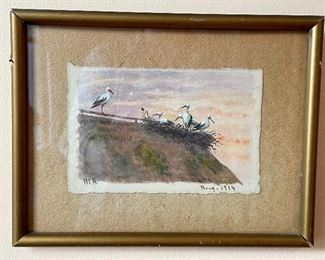 Item 212:  Small antique watercolor, signed and dated August 1914 - 8.5" x 6.5": $75