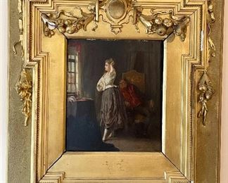 Item 214:  Ullas Toilette, 1875, Reinhold Karl Callmander (1840-1922), Swedish. Oil on wood panel - 13.25" x 14.25": $1200
