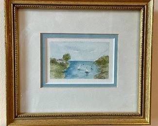 Item 215:  Small, contemporary watercolor of sailboats, signed F. Borofsky, 1980 - 6.5" x 5.75": $45