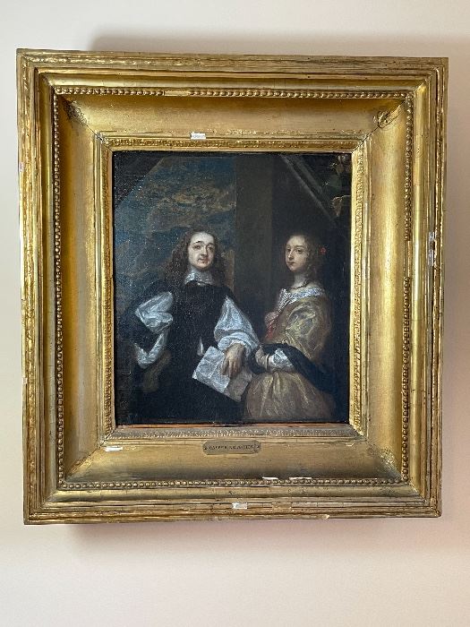 Item 201:  Portrait of a man & wife - (after) Casper Netscher  (1639-1684) - 18"l x 2.5"w x 19"h:  $2200
Caspar Netscher, a German-born artist, assimilated the character of the 17th-century Dutch genre style of his master, Gerard Terborch, into portraiture, characterized by sumptuous dress and settings. Following his apprenticeship with Terborch, Netscher journeyed to Italy, studying the lighting and composition of Renaissance and Baroque masterpieces, which he incorporated into his work through the use of lighting and the diagonal composition. Through the synthesis of these two genres and styles, Netscher was able to introduce a distinctly international style to the Northern Netherlands through his adept handling of costly silks and brocades. His works are conserved worldwide in major museums, such as the National Gallery, London; Amsterdam Museum; Uffizi, Florence; the Staatliche Museen, Berlin and the Louvre.
