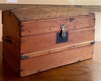 Item 268:  Small Antique Wooden Doll Trunk with Leather Handles - 14"l x 8.5"w x 9"h:  $95