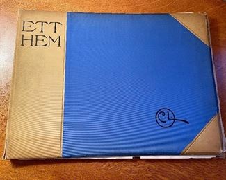 Item 284:  Ett hem is a series of 26 watercolours by Carl Larsson, of which 24 were published in book form in 1899- the binding of this book is NOT in good condition but the frame-able prints are!:  $175