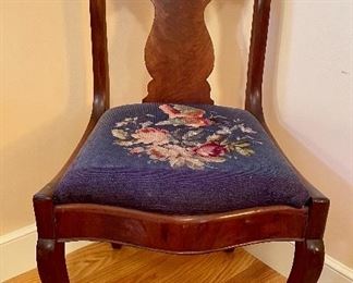 Item 283:  Antique Needlepoint chair - 17.5"l x 15"w x 33"h:  $65