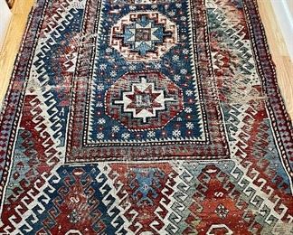 Item 222:  Antique Kazak with some condition issues/wear - 58.5" x 89": $750