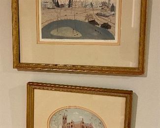 Item 302:  The View from Paradise Pond by Ann Bell Robb (top) - 12.5" x 10.5":  $65      SOLD                                                                     Item 303:  College Hall (Smith College) by Ann Bell Robb (bottom) - 9.75" x 8.25": $65